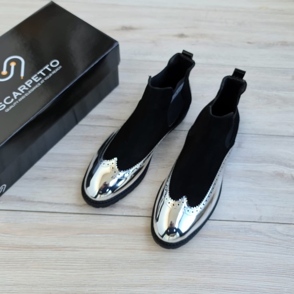 Black Silver Chelsea Boots, Greek Pattern Boots - Picture 2 of 4